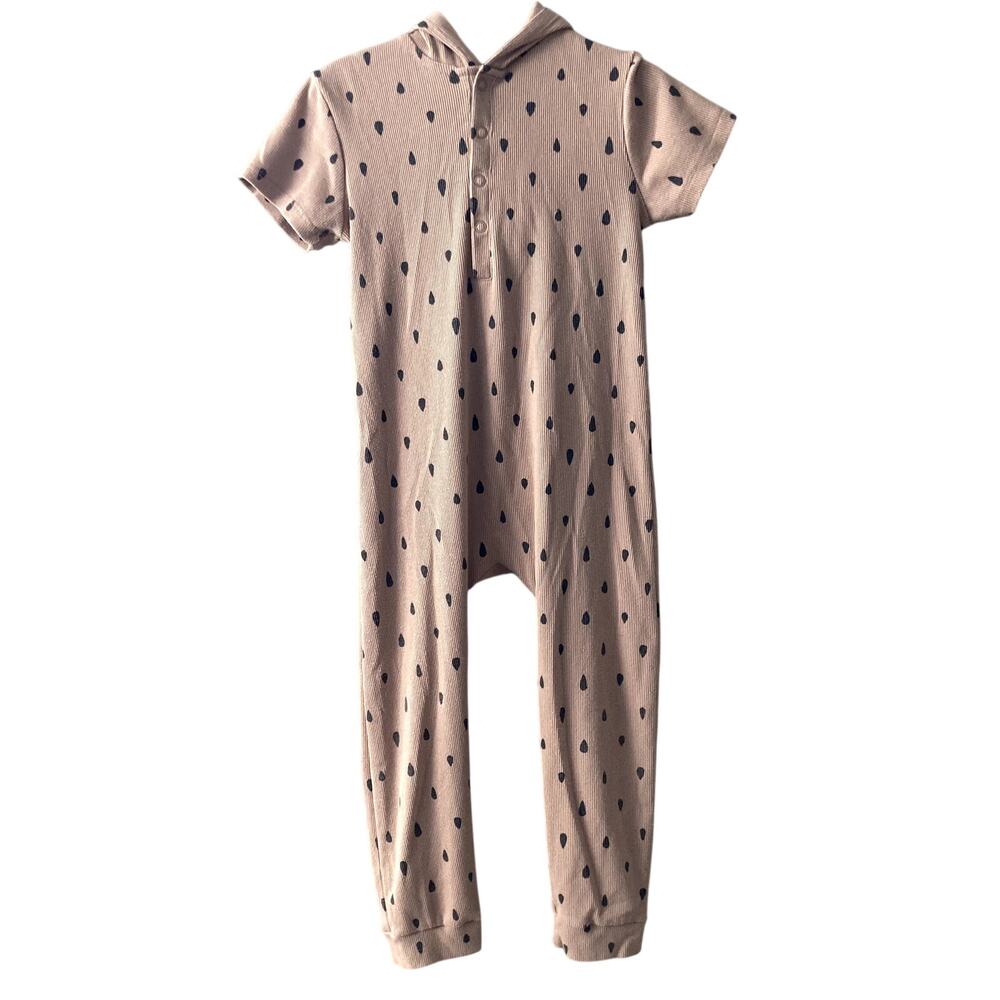 Grayson Collective Ribbed Short Sleeve Hooded Jumpsuit - Tan Black - 4T